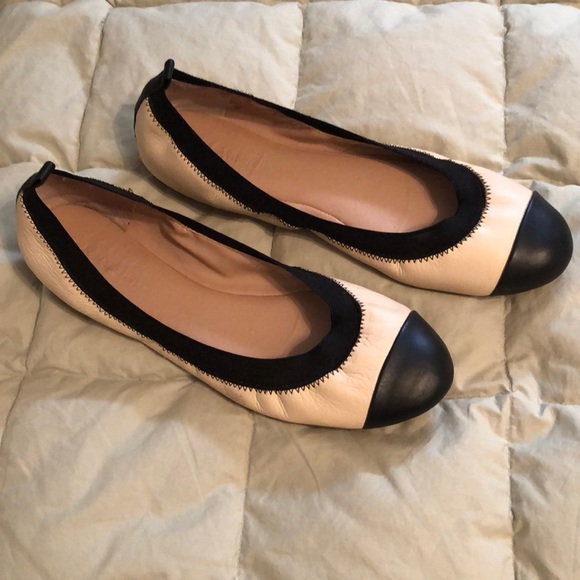 cream and black flats